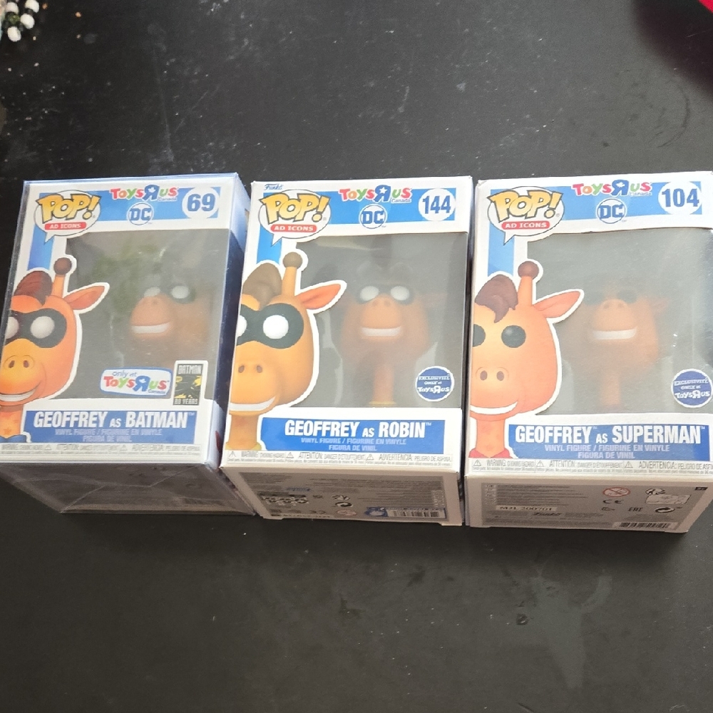 Funko POP! Geoffrey as Batman, Robin & Superman - Orange, Black, Blue